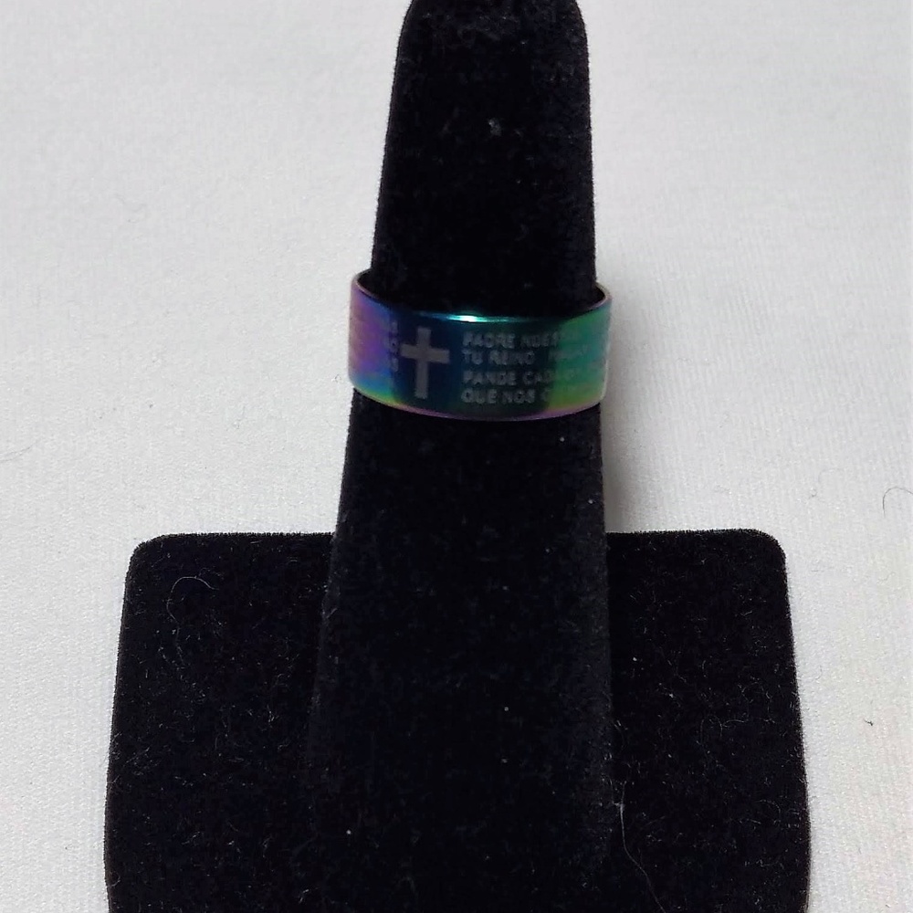 🙏MULTI-COLOR ETCHED SPANISH LORD'S PRAYER FASHION RING🙏